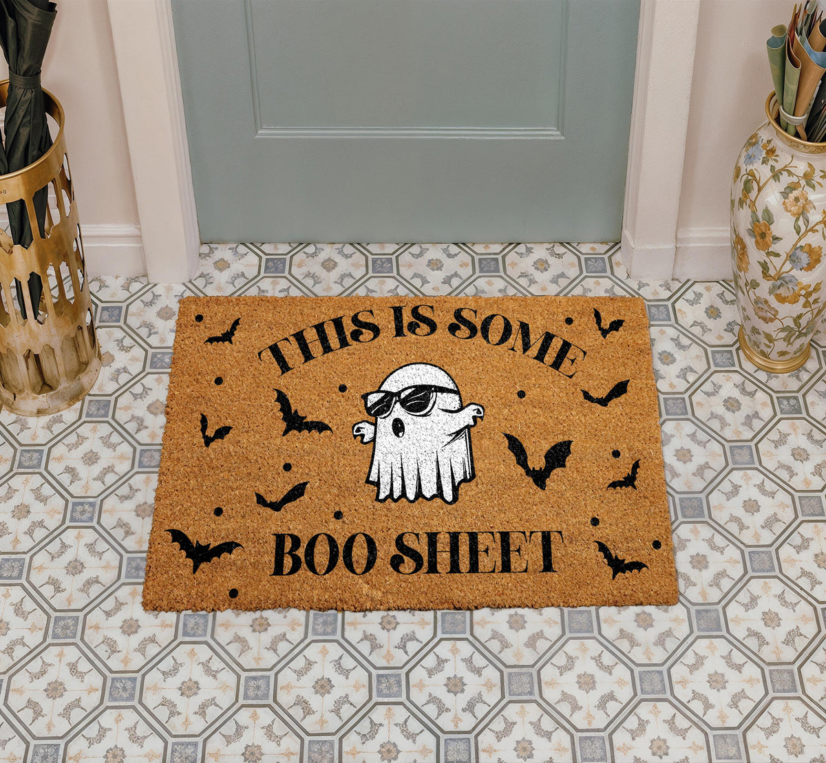 This Is Some Boo Sheet Doormat, Spooky Home Entrance Decor, Cool Ghost Front Porch Rug
