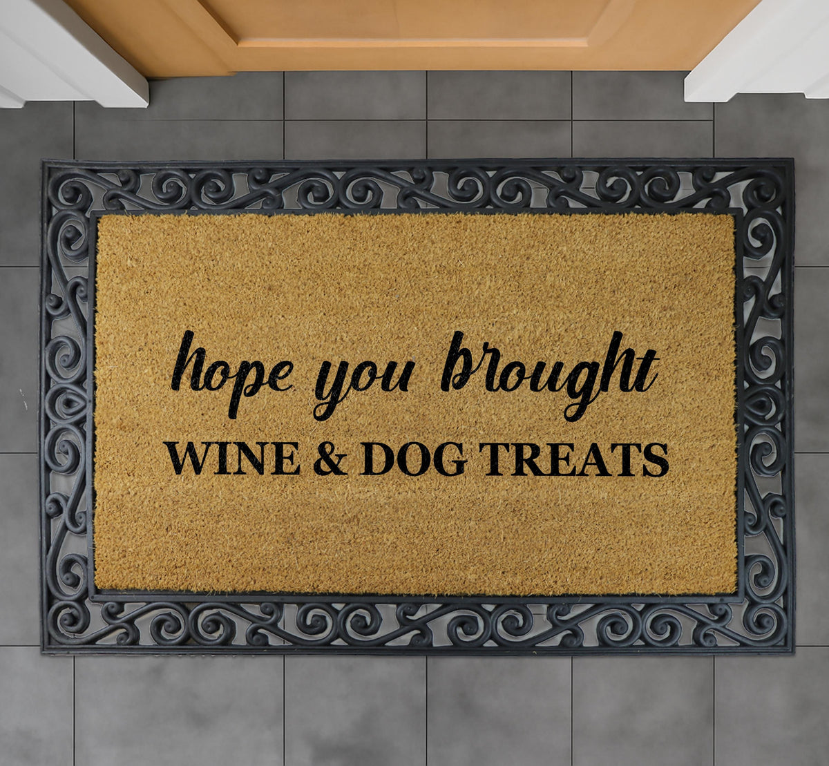 Hope You Brought Wine & Dog Treats Coco Doormat, Funny Welcome Mat for Dog Lovers