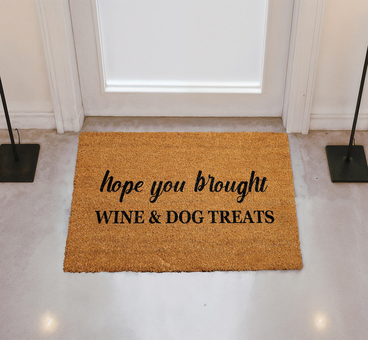 Hope You Brought Wine & Dog Treats Coco Doormat, Funny Welcome Mat for Dog Lovers