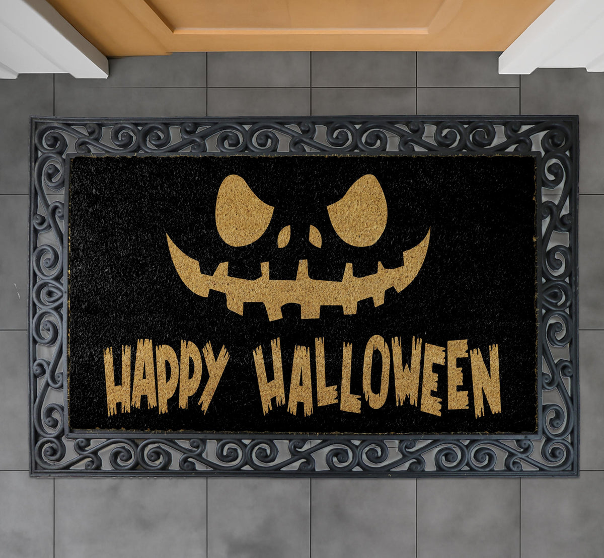 Happy Halloween Doormat, Spooky Pumpkin Welcome Mat, Fall Entryway Coir Mat