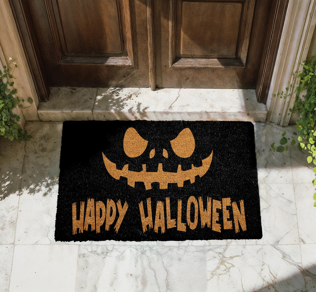 Happy Halloween Doormat, Spooky Pumpkin Welcome Mat, Fall Entryway Coir Mat