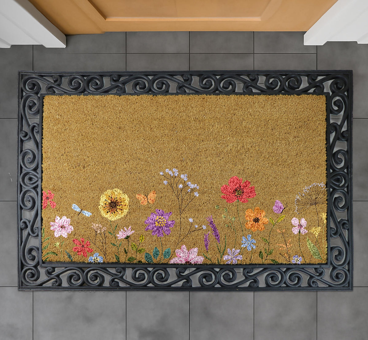 Flowers Wildflowers Doormat, Nature Lover Front Porch Rug, Coir Entrance Mat