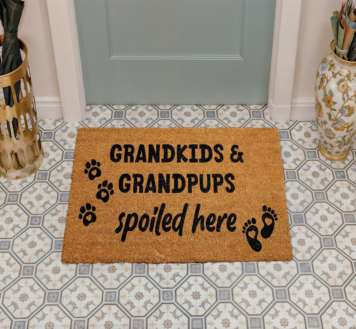 Grandkids and Grandpups Spoiled Here Doormat, Grandparents Welcome Mat