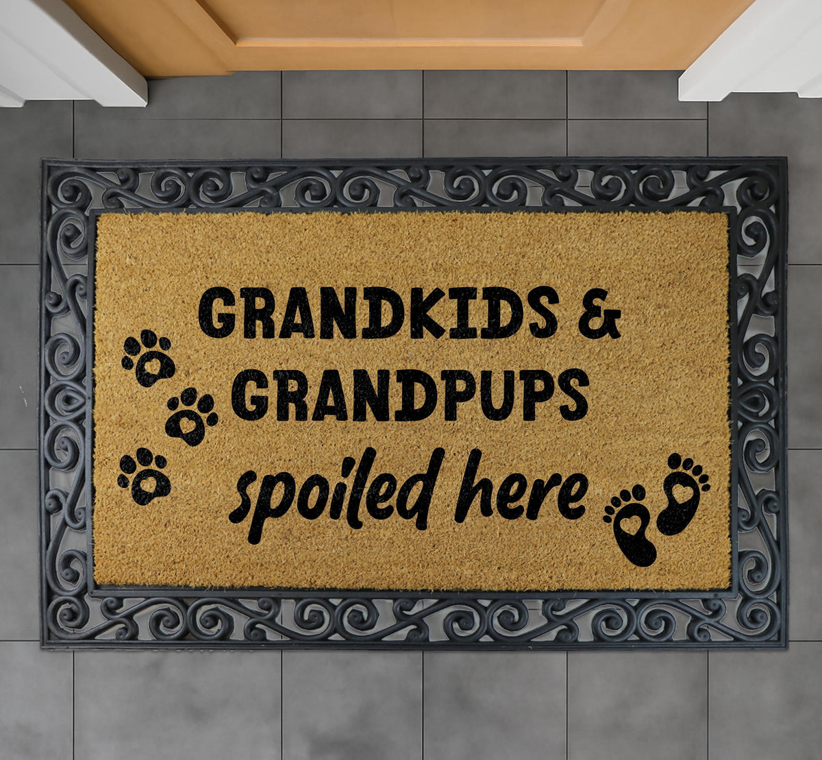 Grandkids and Grandpups Spoiled Here Doormat, Grandparents Welcome Mat