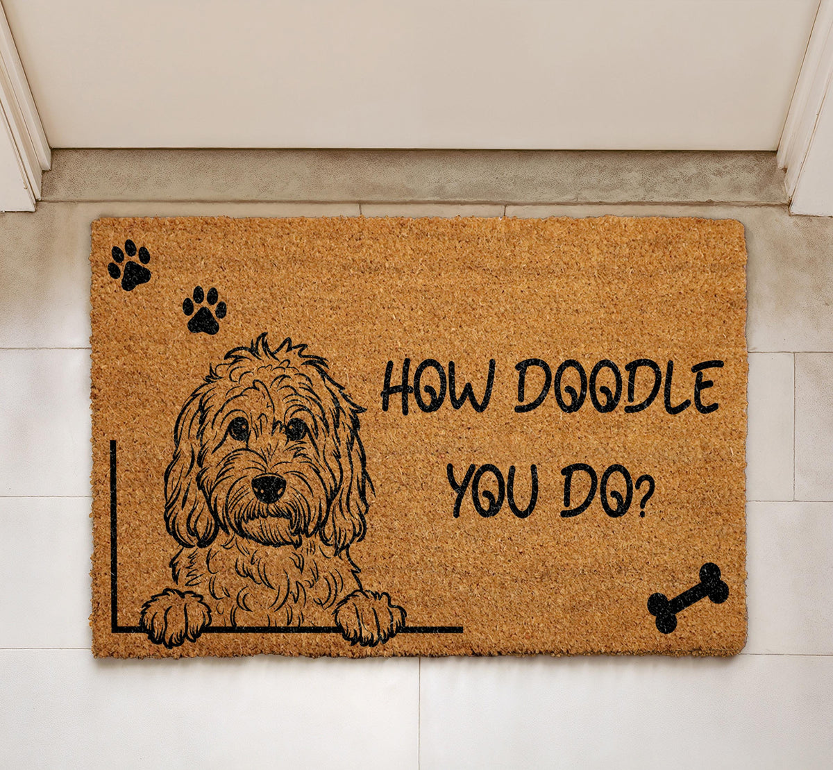 Personalized Doodle Doormat, Coir Welcome Mat, Labradoodle Dog Lover Gift (18"x30")