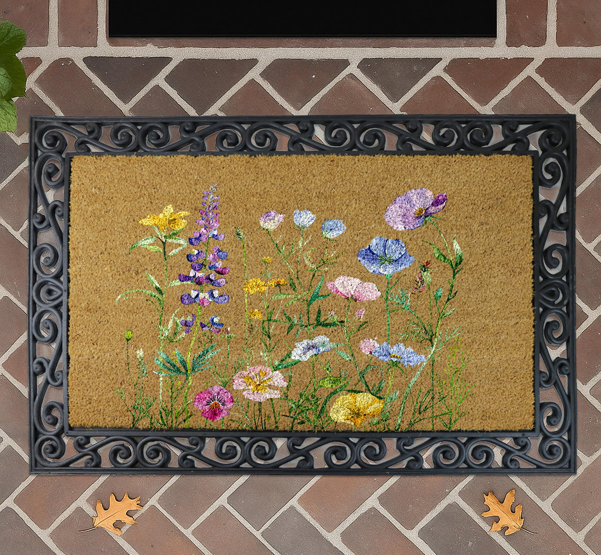 Wildflowers Doormat, Floral Welcome Mat, Garden Lover Home Entrance Coir Rug