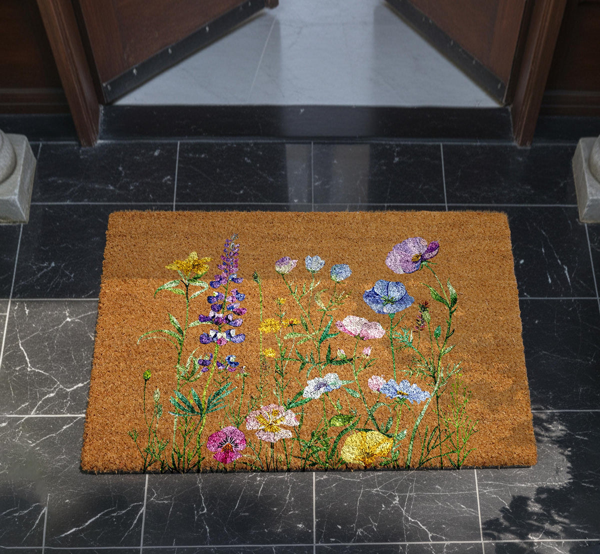 Wildflowers Doormat, Floral Welcome Mat, Garden Lover Home Entrance Coir Rug