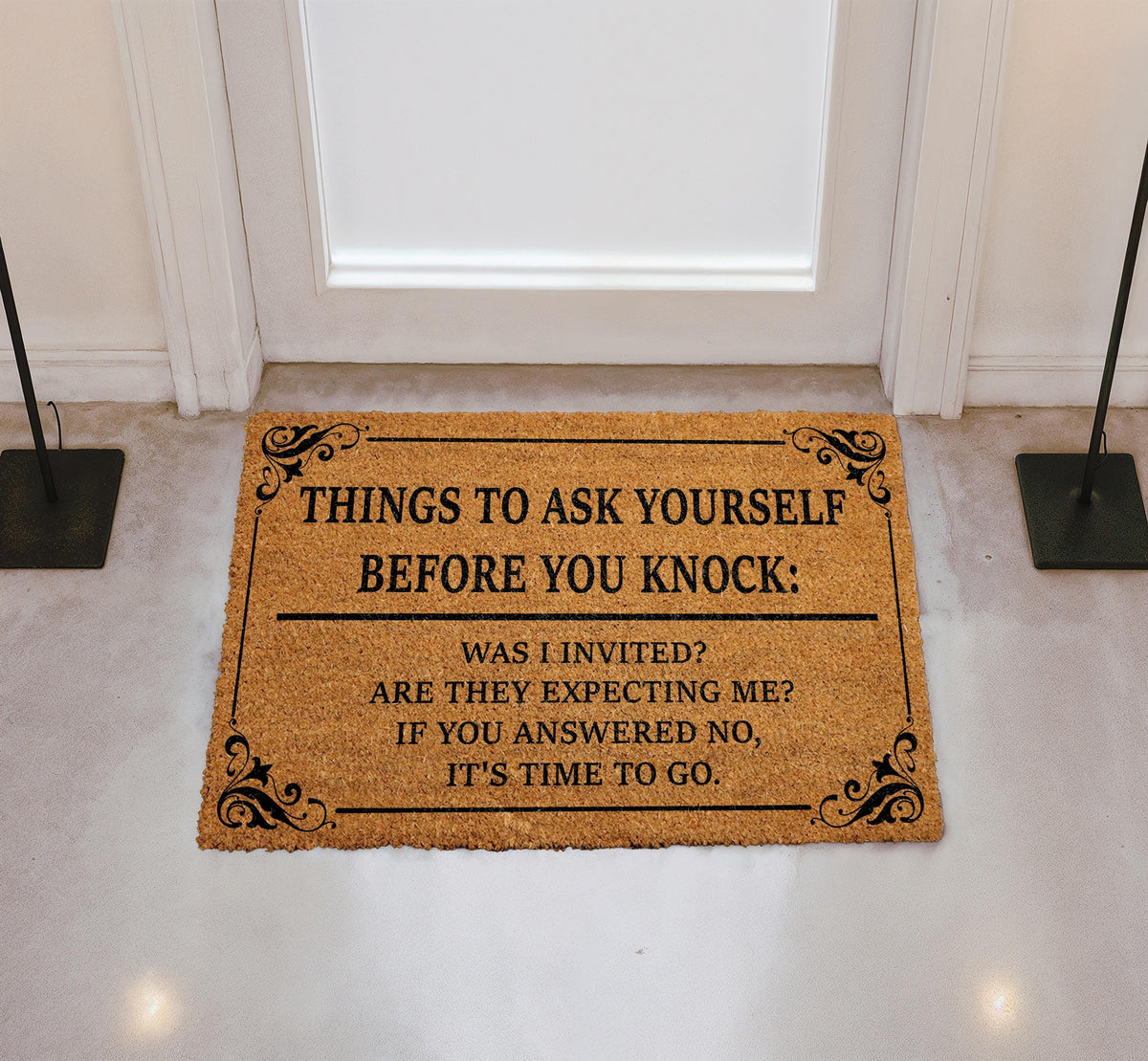 Things to Ask Yourself Before You Knock Doormat, Go Away Welcome Mat, Humorous Front Porch Rug