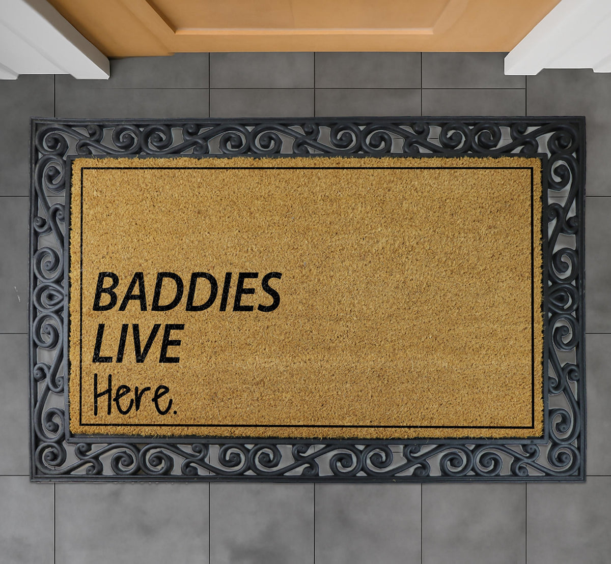 Baddies Live Here Doormat, Dorm Room Welcome Mat, Apartment Front Door Mat