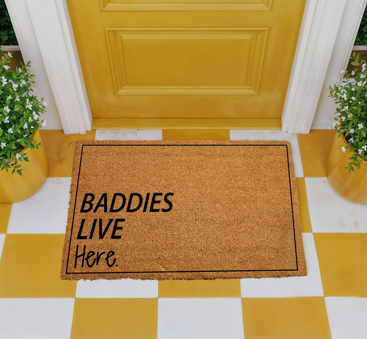 Baddies Live Here Doormat, Dorm Room Welcome Mat, Apartment Front Door Mat