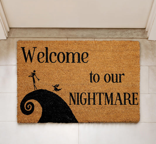 Welcome to Our Nightmare Doormat, Spooky Halloween Welcome Mat, Horror Movie Inspired Door Mat