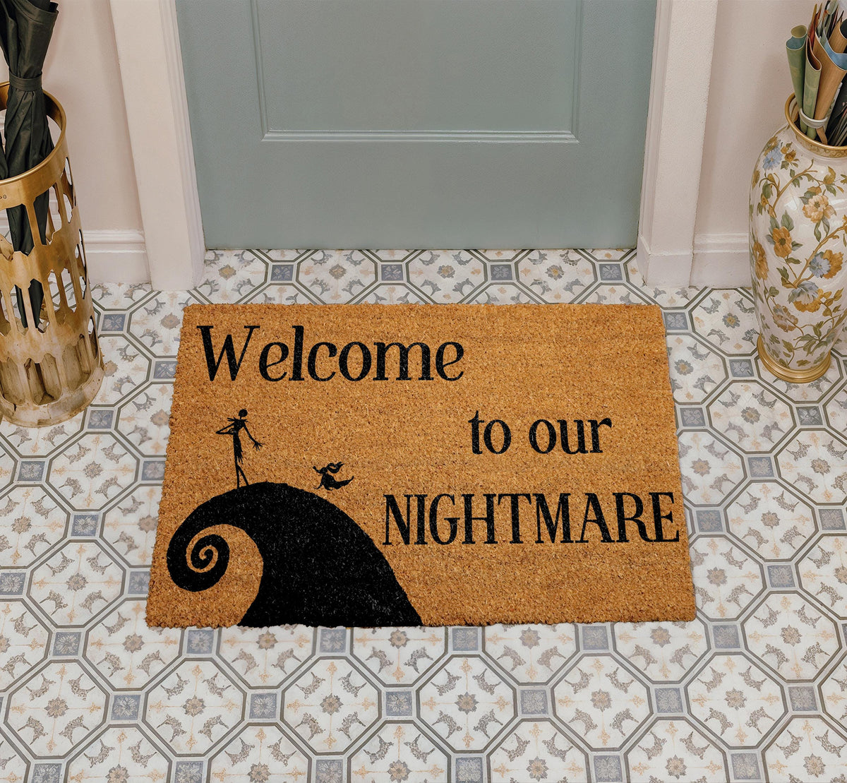 Welcome to Our Nightmare Doormat, Spooky Halloween Welcome Mat, Horror Movie Inspired Door Mat