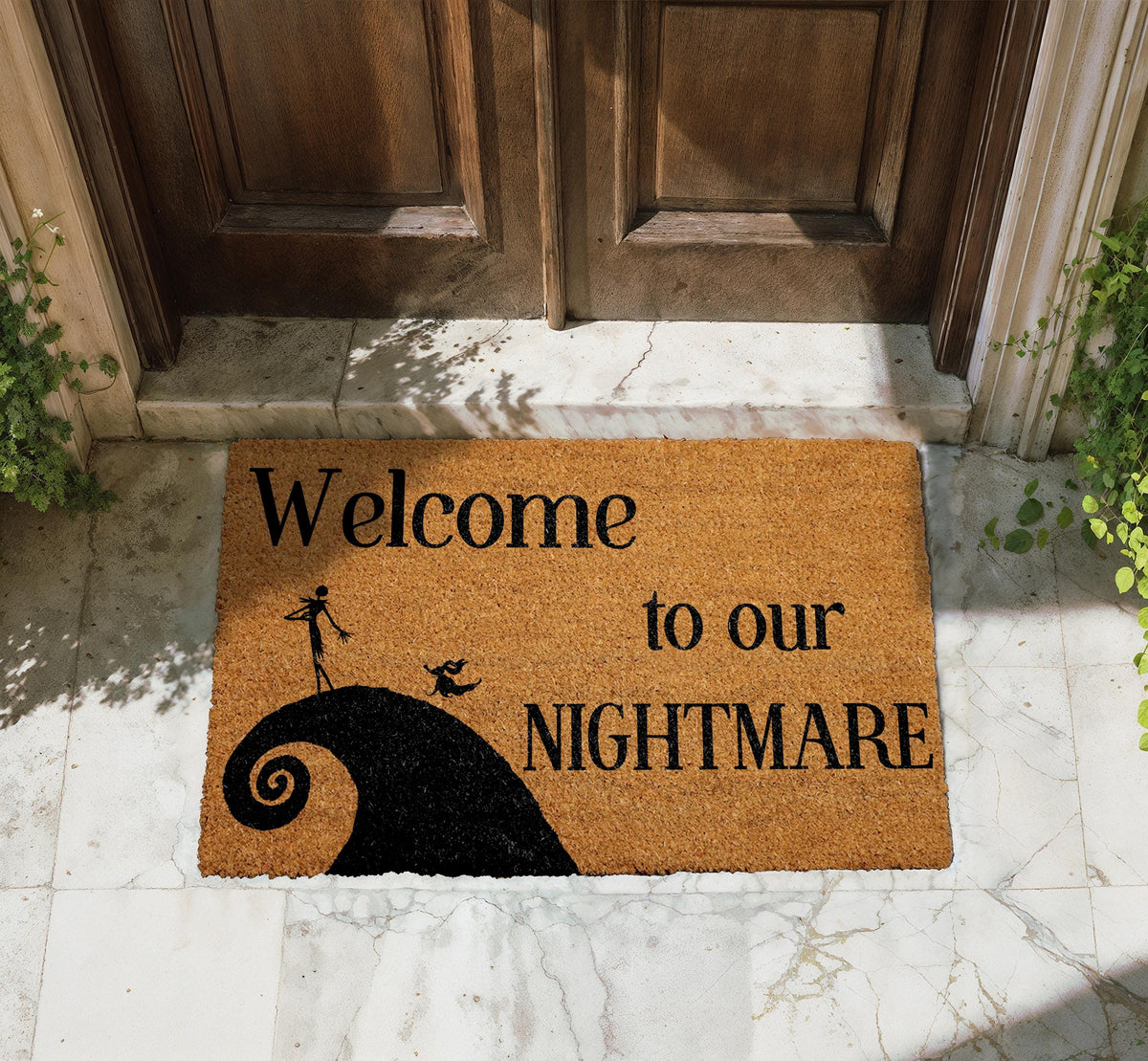 Welcome to Our Nightmare Doormat, Spooky Halloween Welcome Mat, Horror Movie Inspired Door Mat
