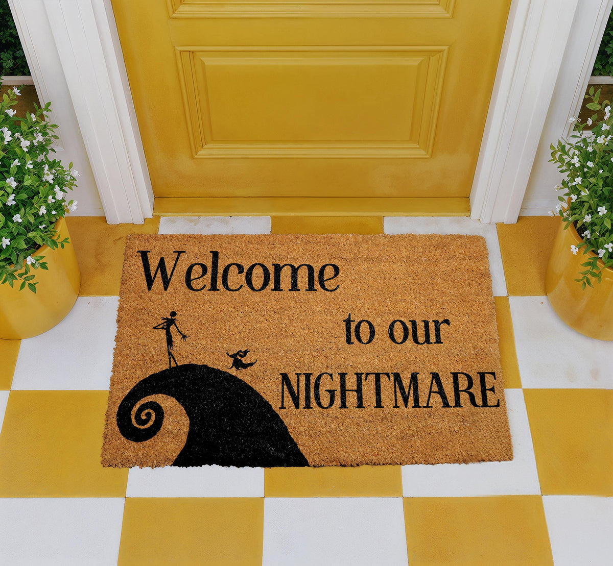 Welcome to Our Nightmare Doormat, Spooky Halloween Welcome Mat, Horror Movie Inspired Door Mat