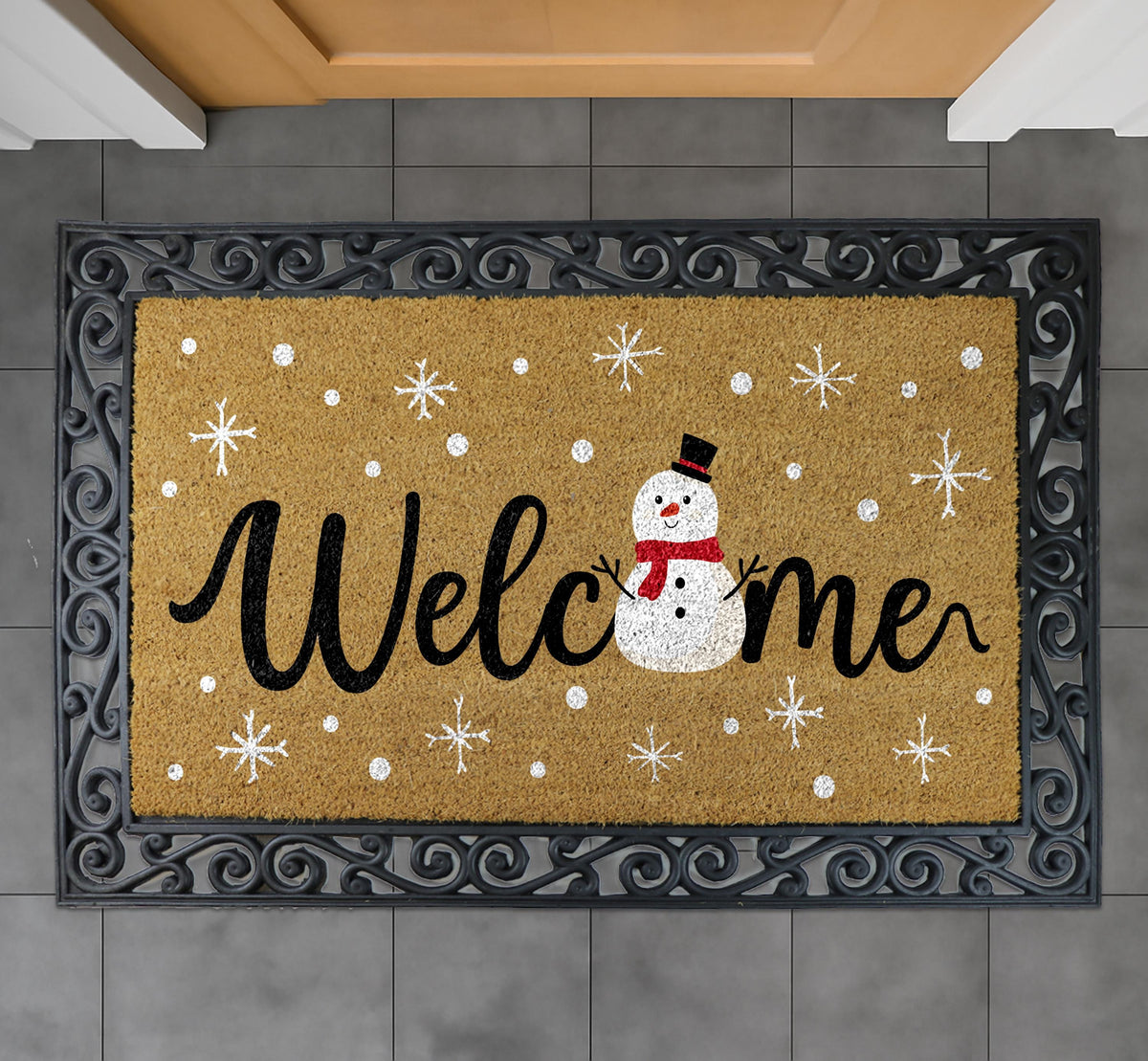 Snowman Welcome Mat, Snowflake Doormat, Winter Home Entrance Decor