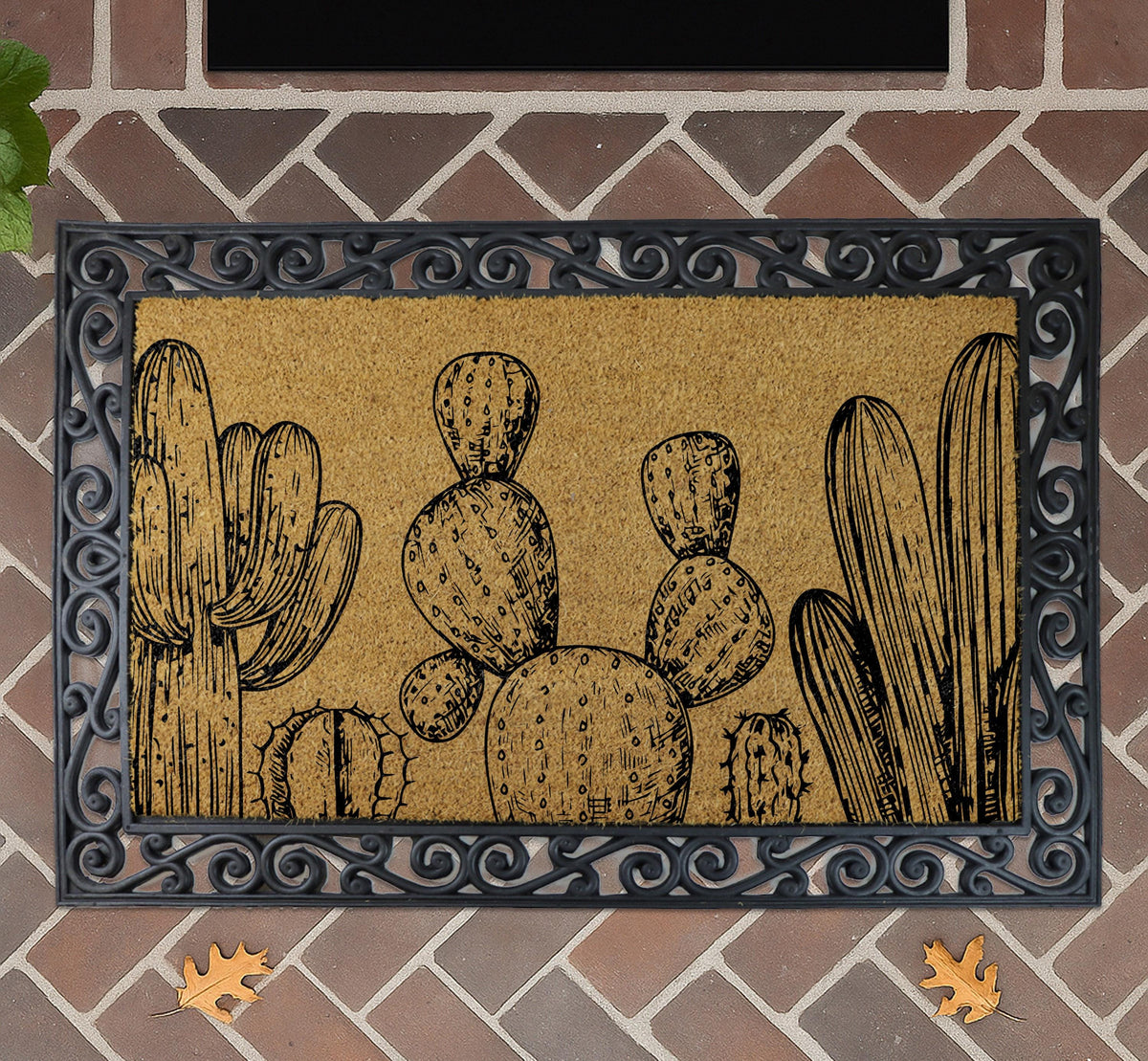 Cactus Coir Doormat, Desert Plant Welcome Mat, Southwest Home Decor, Hand-Drawn Cactus Door Mat