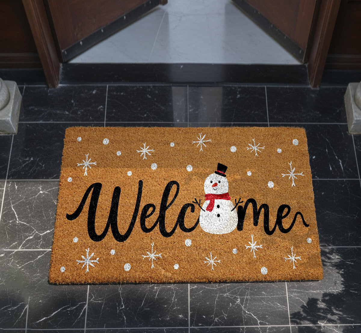 Snowman Welcome Mat, Snowflake Doormat, Winter Home Entrance Decor