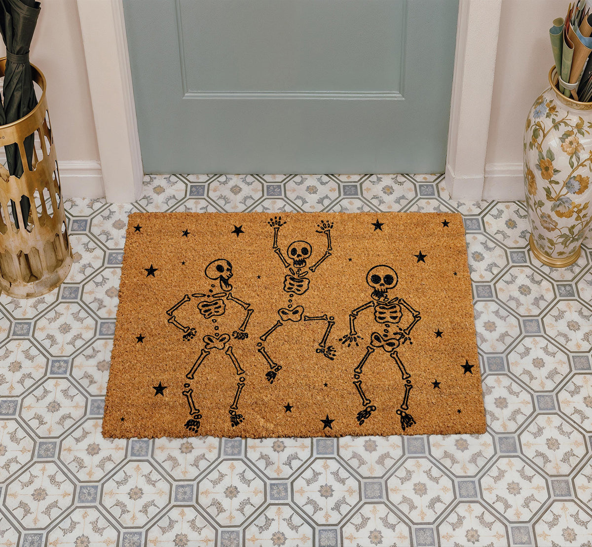 Dancing Skeletons Halloween Doormat, Spooky Season Welcome Mat, Funny Halloween Gift