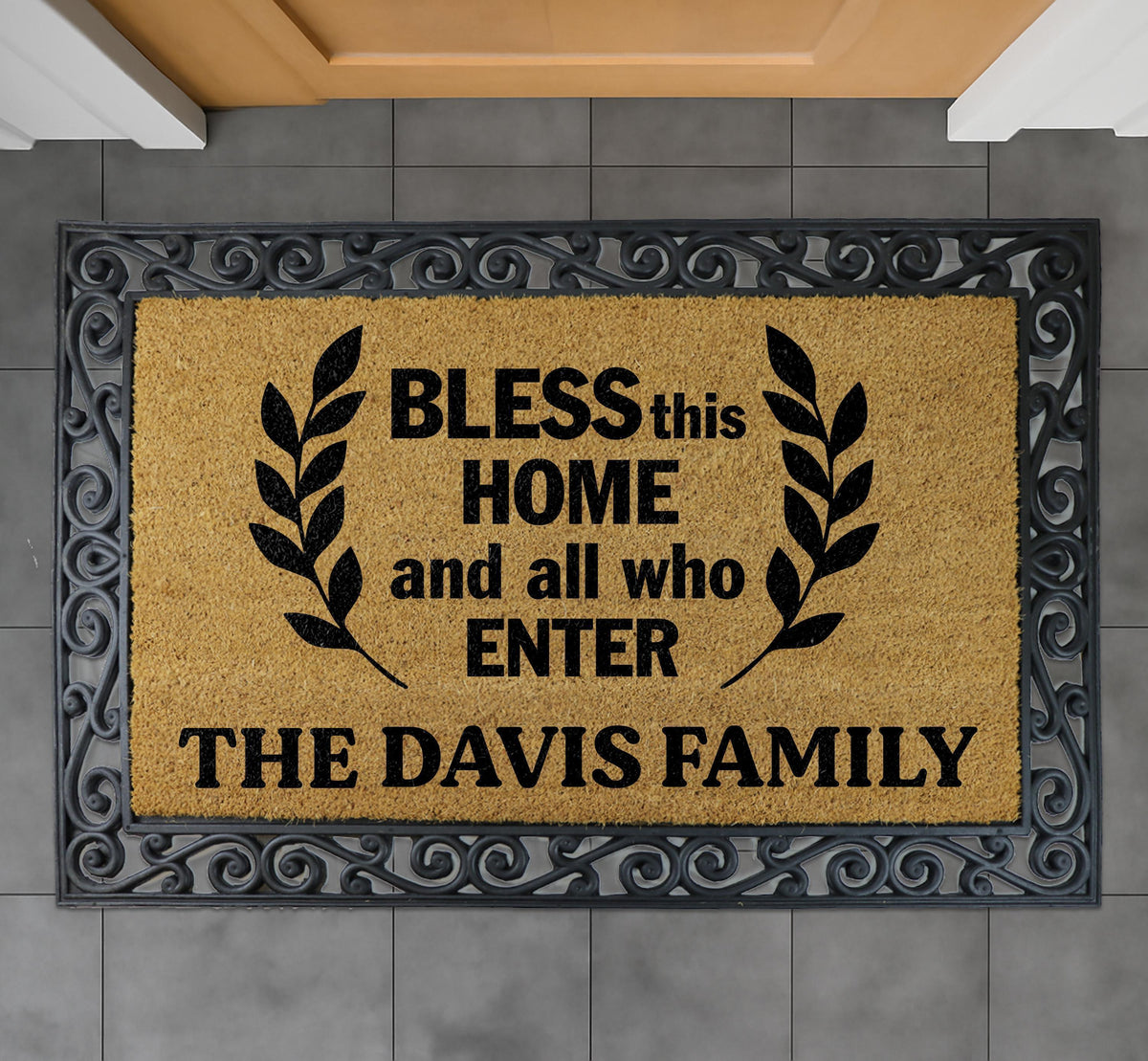 Bless This Home And All Who Enter Doormat, Custom Religious Family Welcome Mat