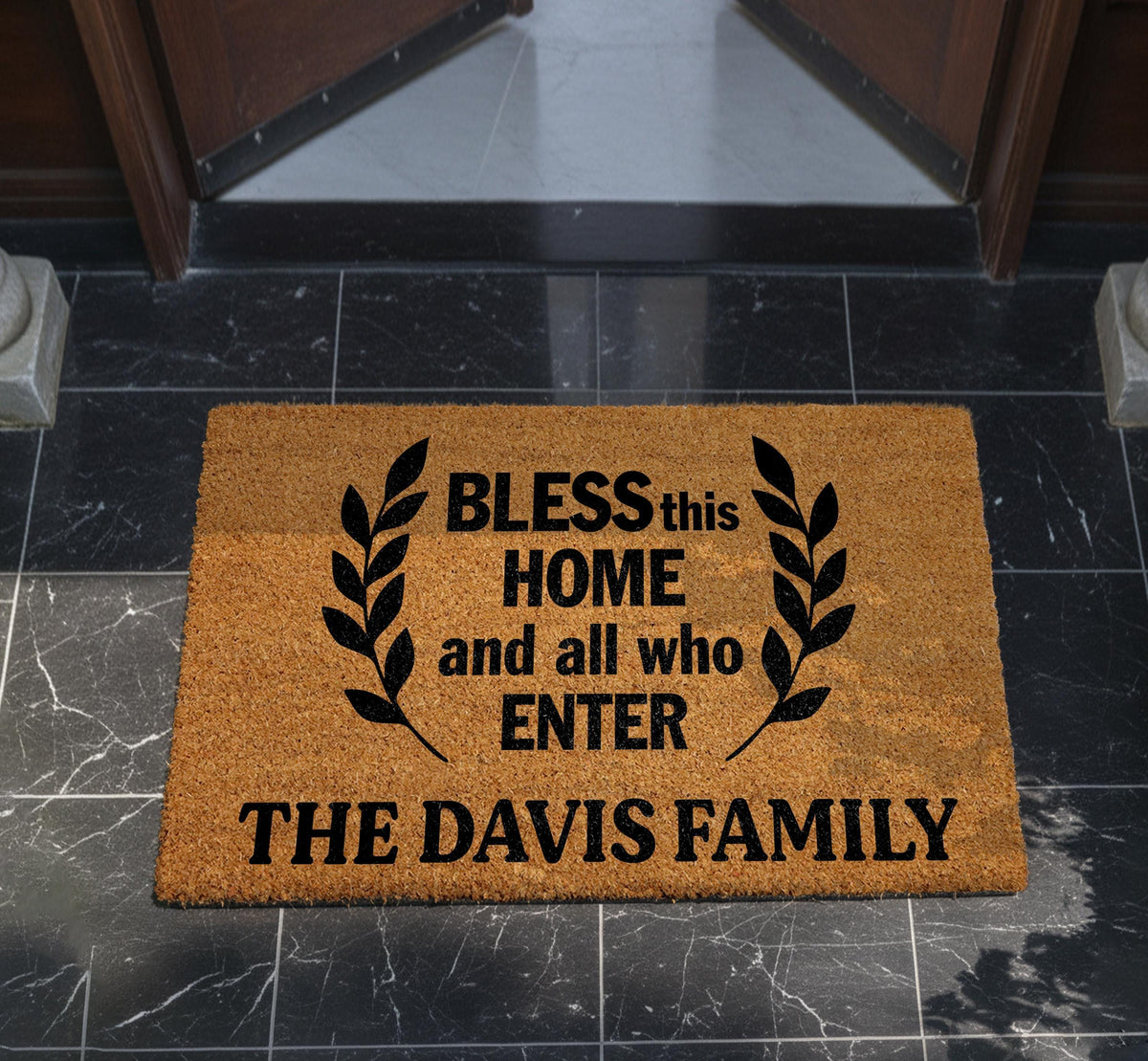 Bless This Home And All Who Enter Doormat, Custom Religious Family Welcome Mat