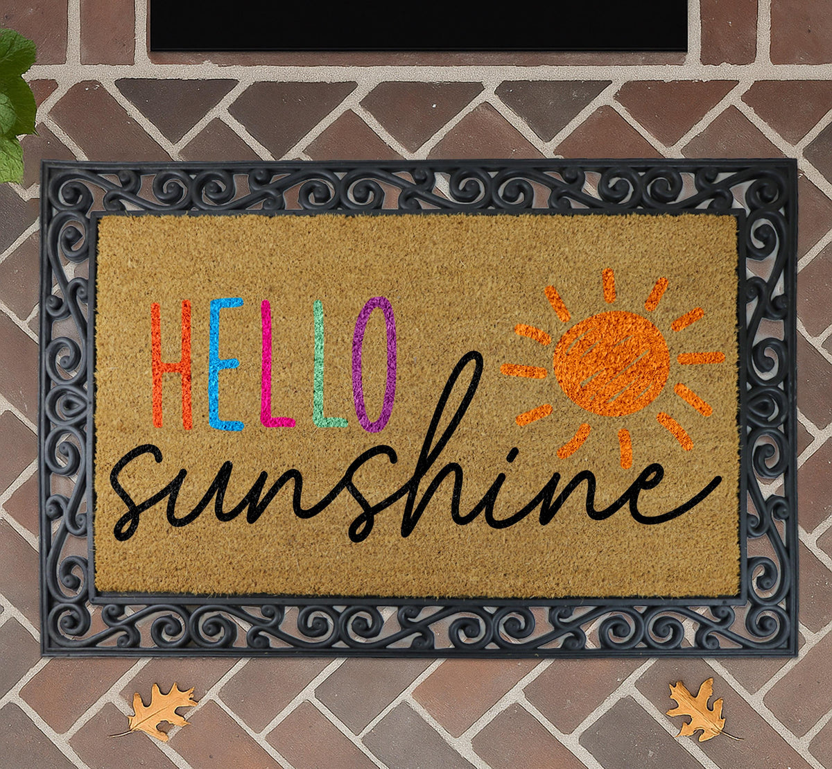 Hello Sunshine Welcome Mat, Cheerful Summer Coco Doormat, Bright Sunshine Natural Coir Door mat