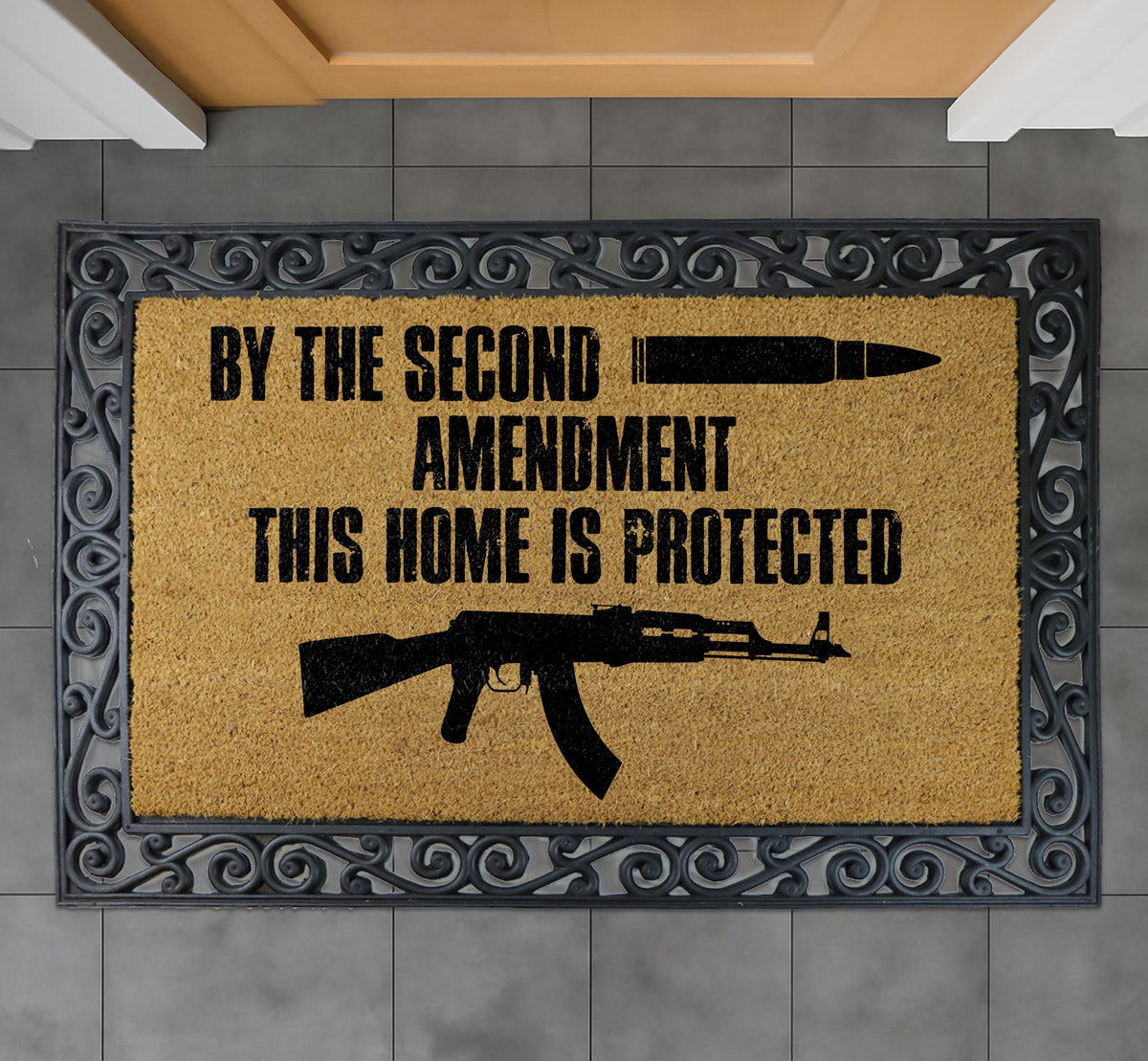 Second Amendment Doormat, this Home Is Protected Welcome Mat, Pro-Gun Floor Mat