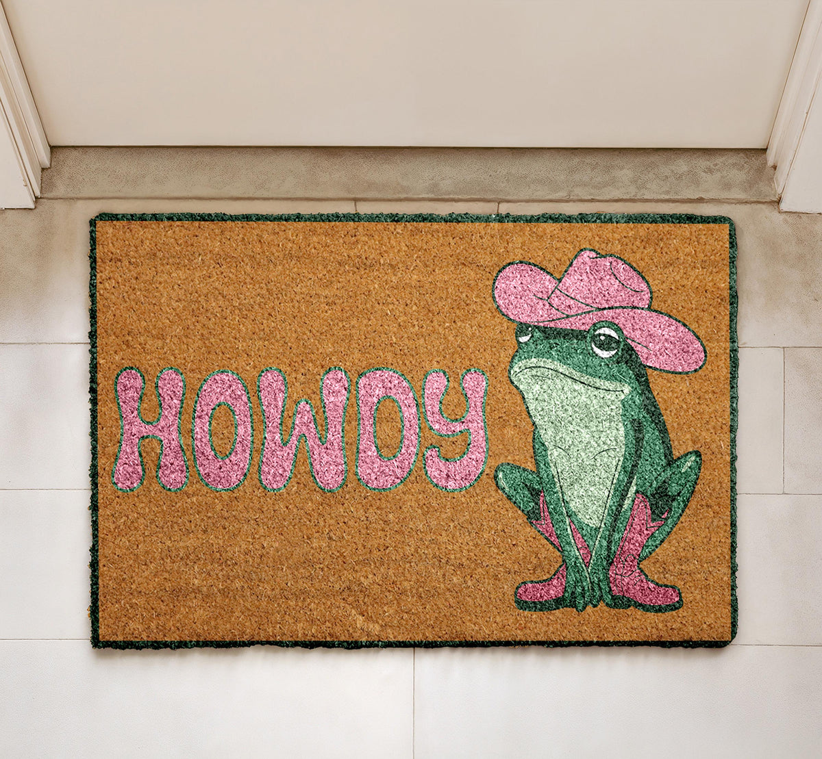 Howdy Cowboy Frog Doormat, Cowgirl Frog Welcome Mat, Western Toad Home Entrance Door Mat