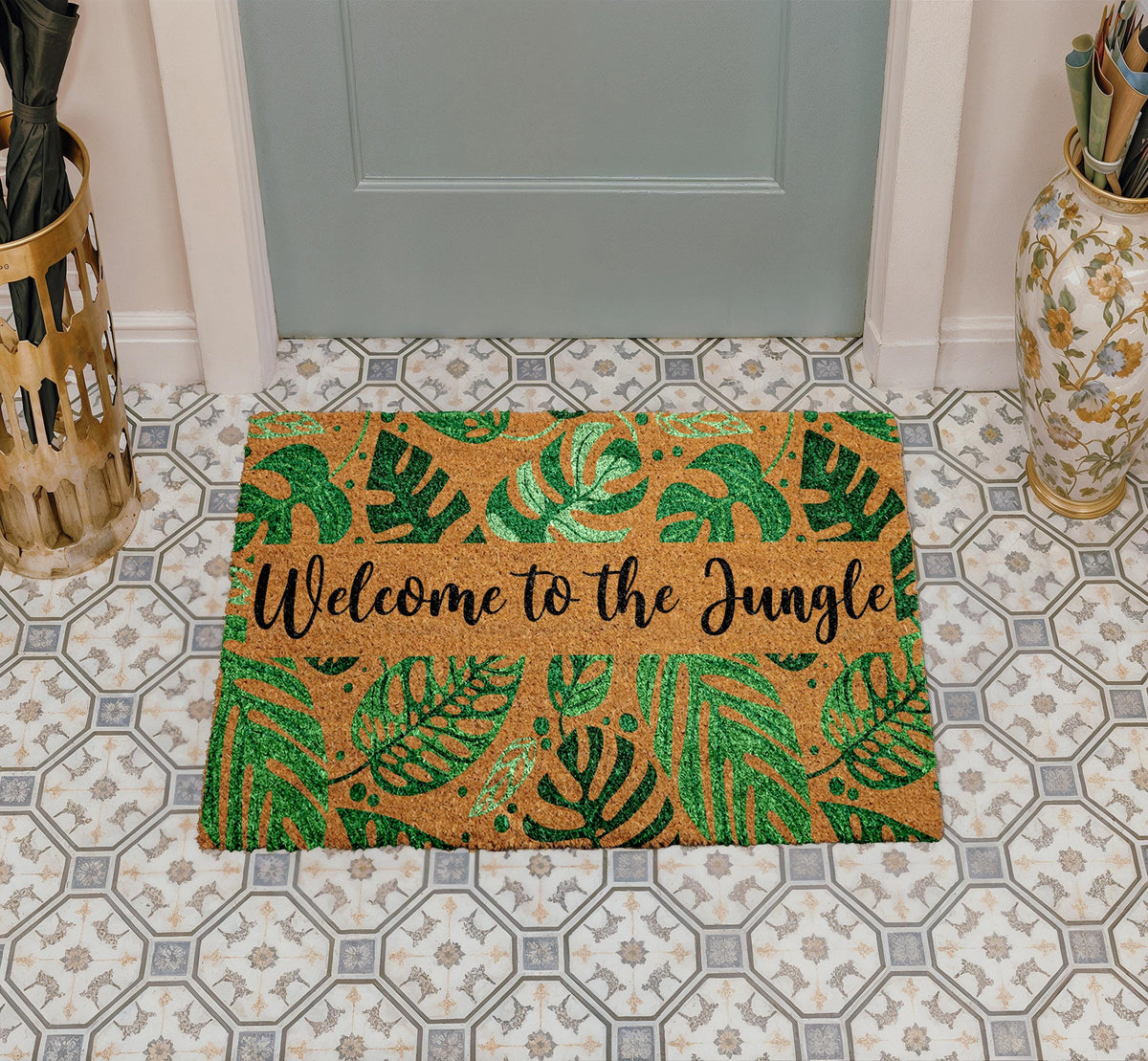 Welcome To The Jungle Interchangeable Doormat, Cute Botonical Pattern Home Decor