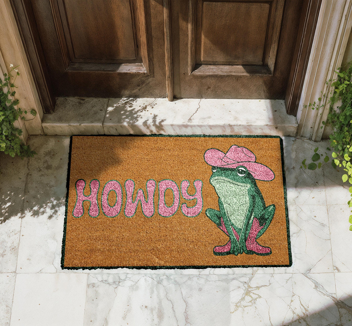 Howdy Cowboy Frog Doormat, Cowgirl Frog Welcome Mat, Western Toad Home Entrance Door Mat