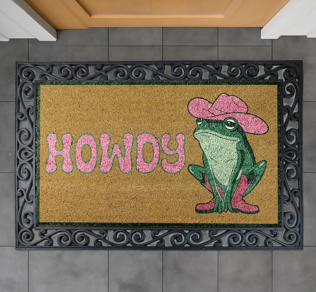 Howdy Cowboy Frog Doormat, Cowgirl Frog Welcome Mat, Western Toad Home Entrance Door Mat