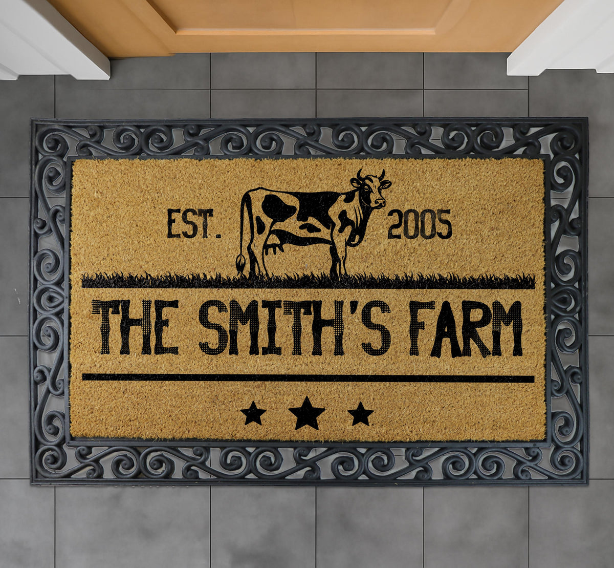 Custom Farm Doormat, Personalized Family Name and Est. Year Door Mat, Farmhouse Welcome Mat