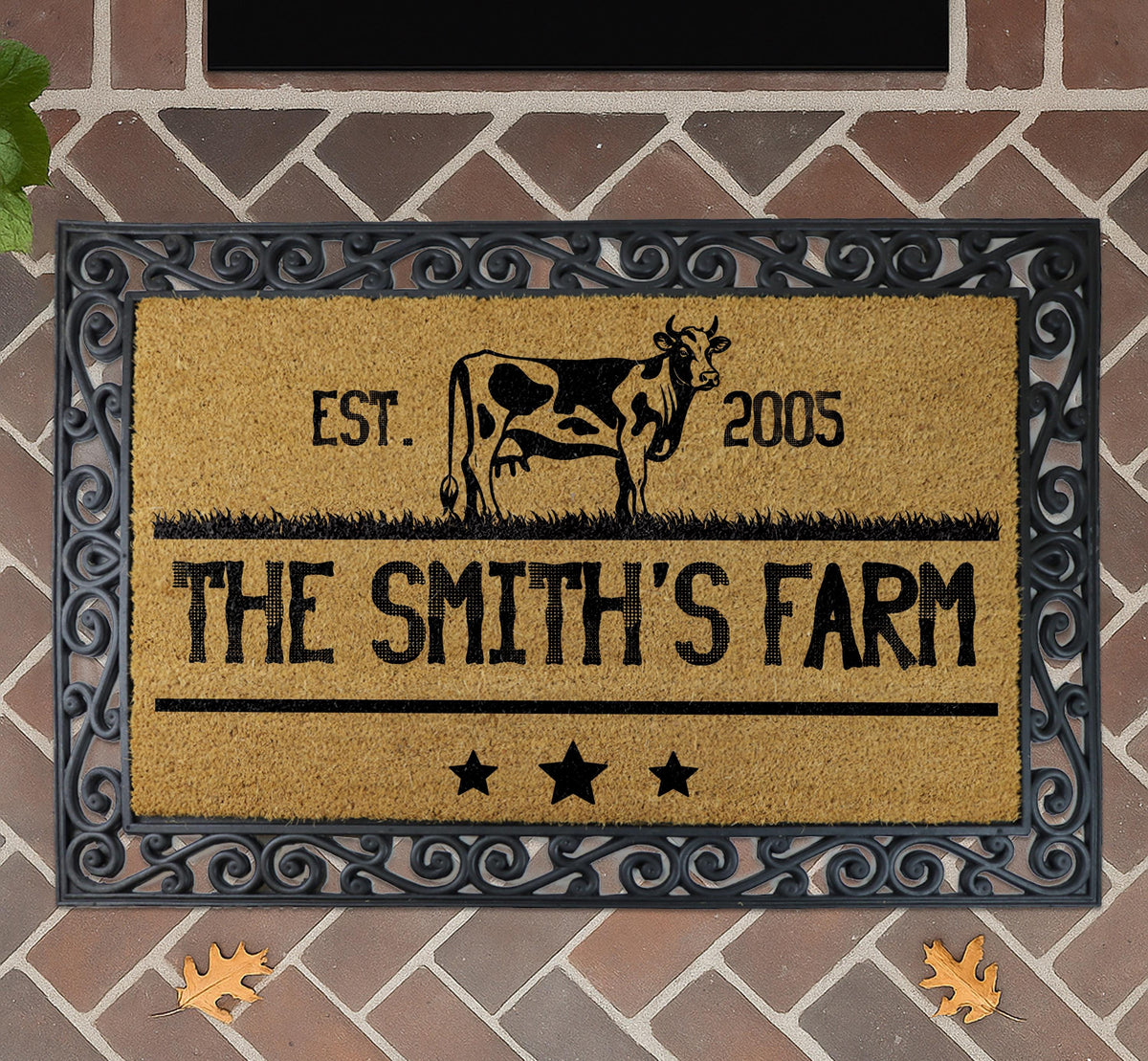 Custom Farm Doormat, Personalized Family Name and Est. Year Door Mat, Farmhouse Welcome Mat