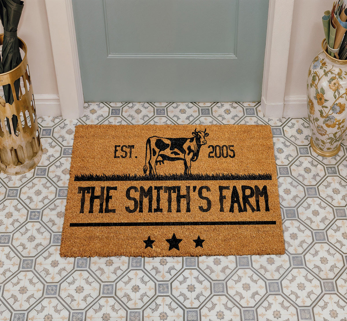 Custom Farm Doormat, Personalized Family Name and Est. Year Door Mat, Farmhouse Welcome Mat