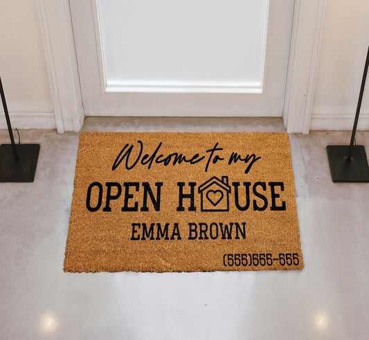 Custom Open House Doormat, Realtor Client Gift Welcome Mat
