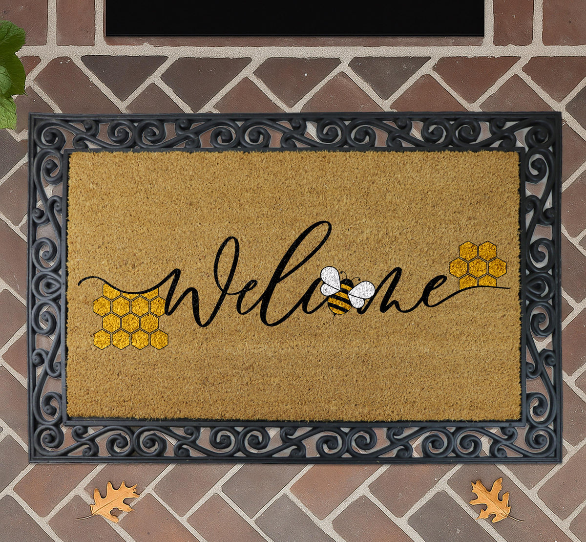 Welcome Bee Doormat, Bee Happy Welcome Mat, Bumblebee Front Porch Coir Rug