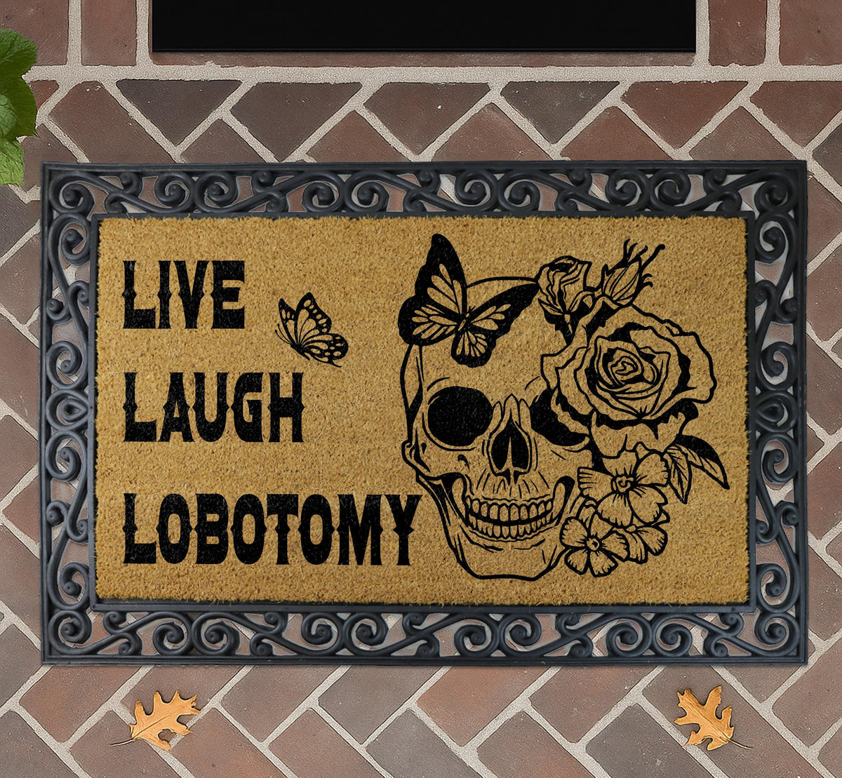 Live Laugh Lobotomy Doormat, Gothic Skull Welcome Mat, Halloween Gift, Spooky Season Decor