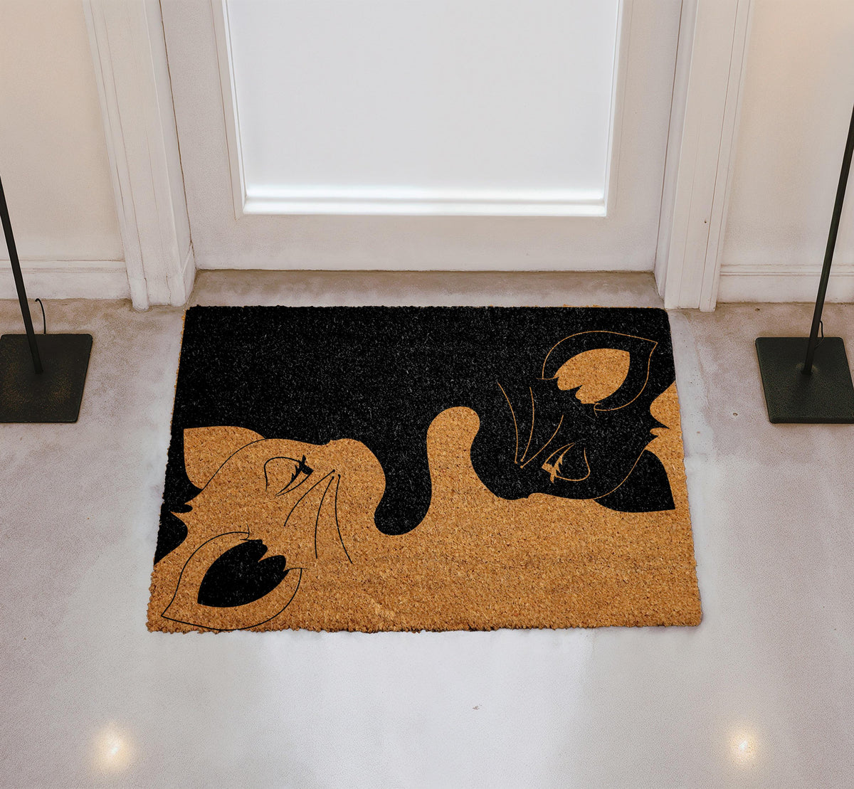 Black White Cat Faces Coir Doormat, Natural Fiber Welcome Mat