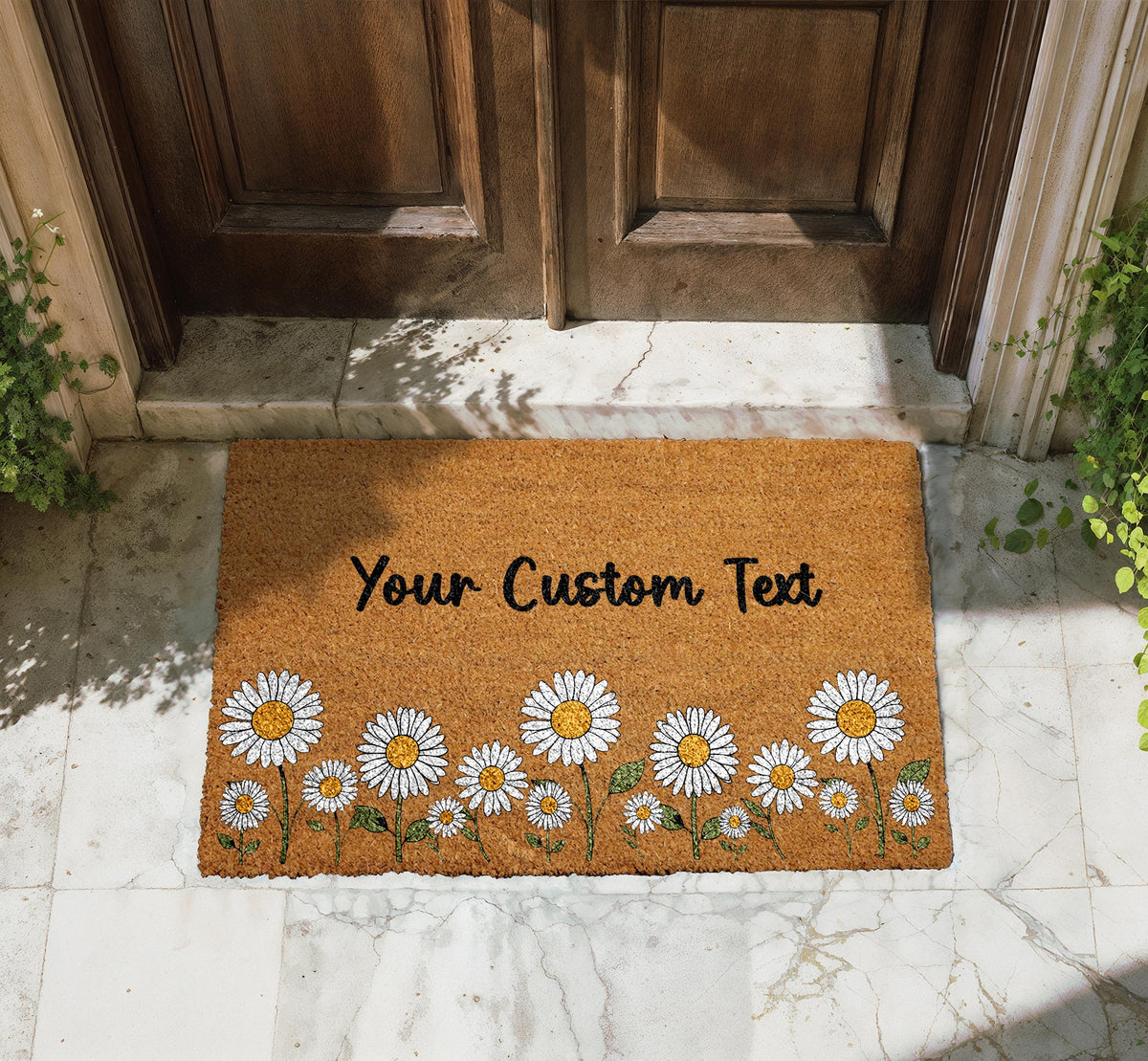 Personalized Daisy Flowers Doormat, Custom Text Welcome Mat, Cute Daisy Floral Home Decor