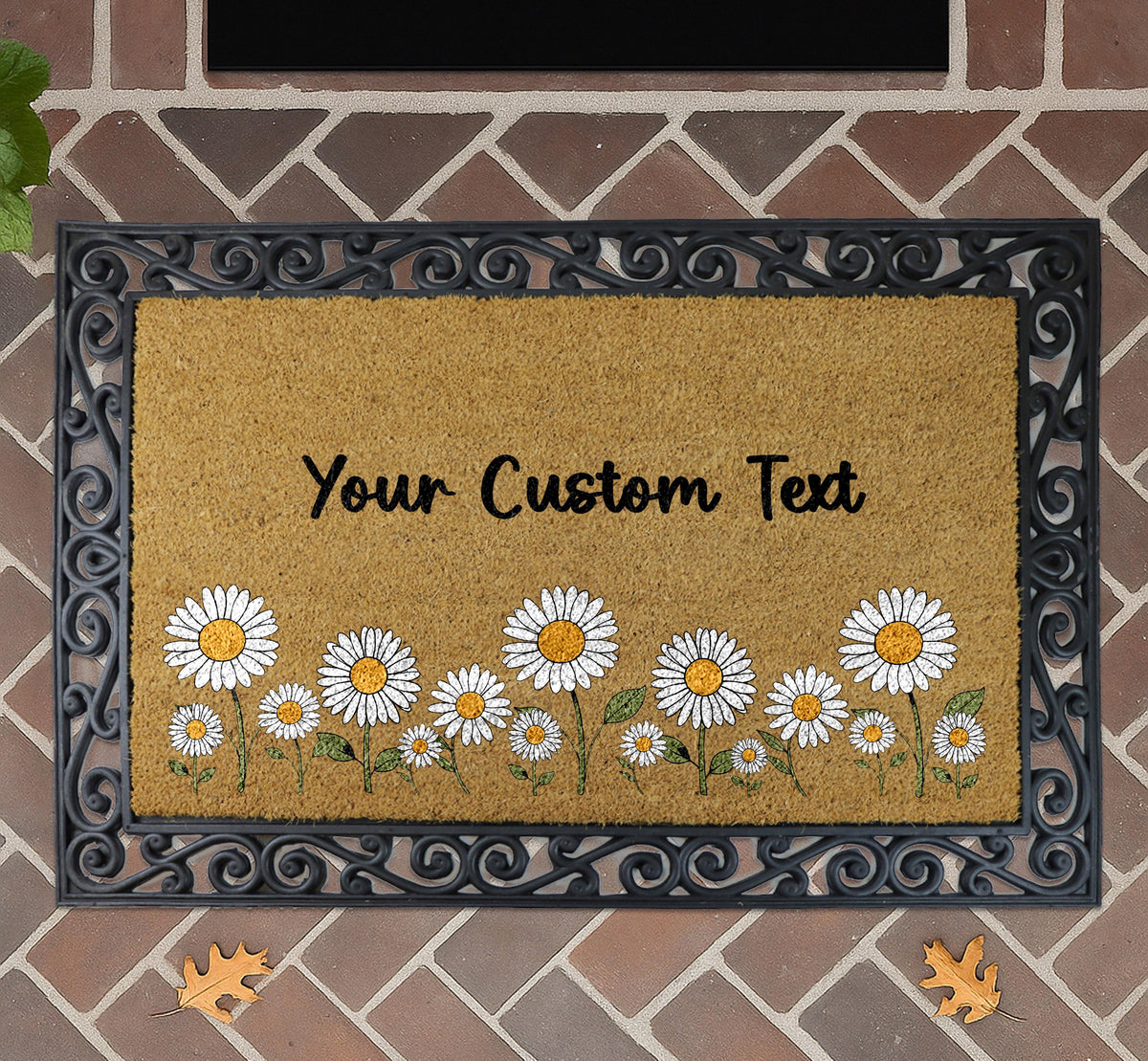 Personalized Daisy Flowers Doormat, Custom Text Welcome Mat, Cute Daisy Floral Home Decor