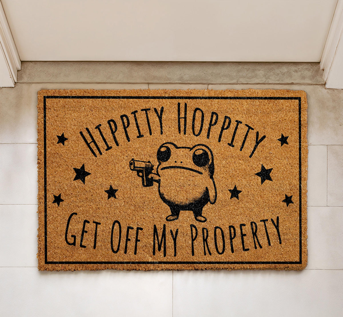 Hippity Hoppity Get Off My Property Doormat, Funny Frog Home Decor, Go Away Coir Mat