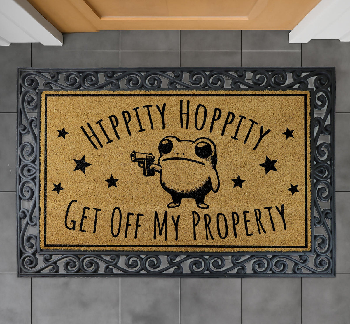 Hippity Hoppity Get Off My Property Doormat, Funny Frog Home Decor, Go Away Coir Mat