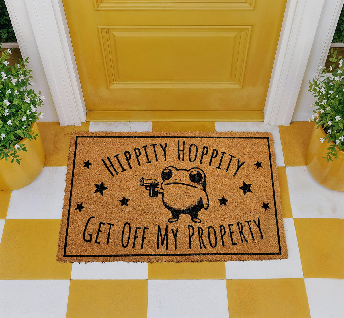 Hippity Hoppity Get Off My Property Doormat, Funny Frog Home Decor, Go Away Coir Mat