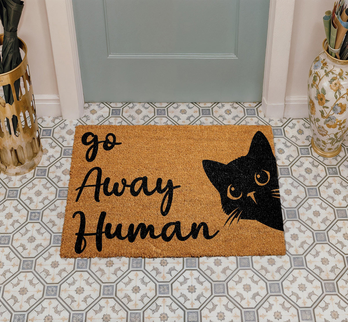 Go Away Human Doormat, Funny Cat Welcome Mat, Cute Kitty Rug, Sarcastic Floor Mat