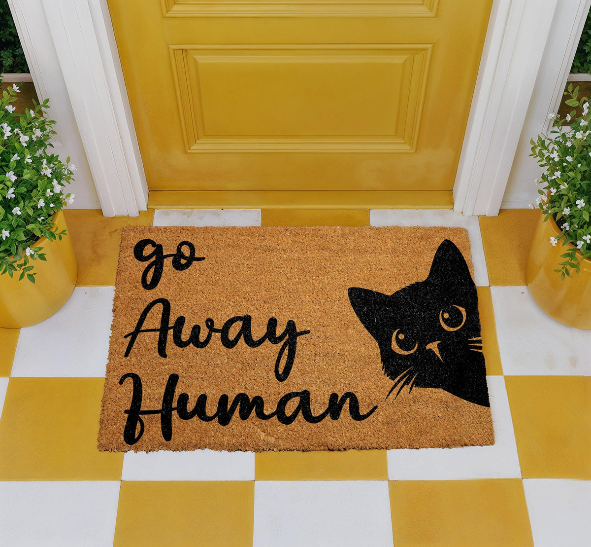 Go Away Human Doormat, Funny Cat Welcome Mat, Cute Kitty Rug, Sarcastic Floor Mat