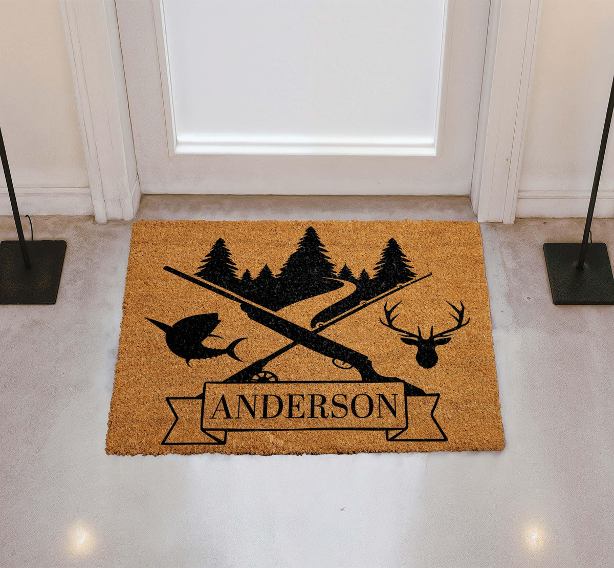 Personalized Hunter Doormat, Custom Last Name Lodge Cabin Welcome Mat