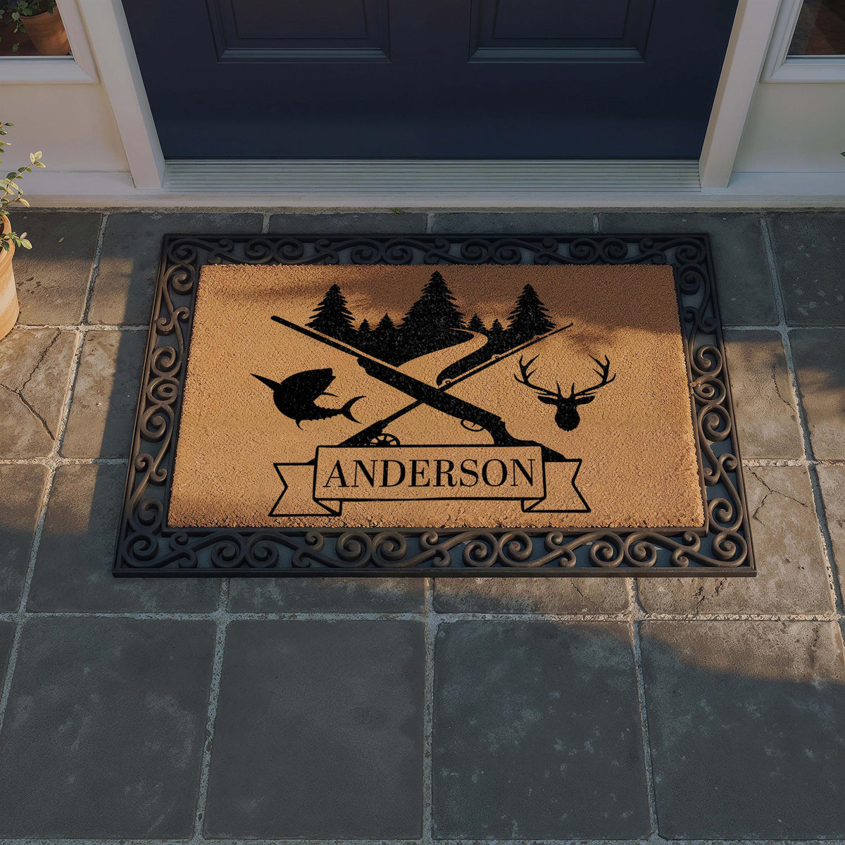 Personalized Hunter Doormat, Custom Last Name Lodge Cabin Welcome Mat