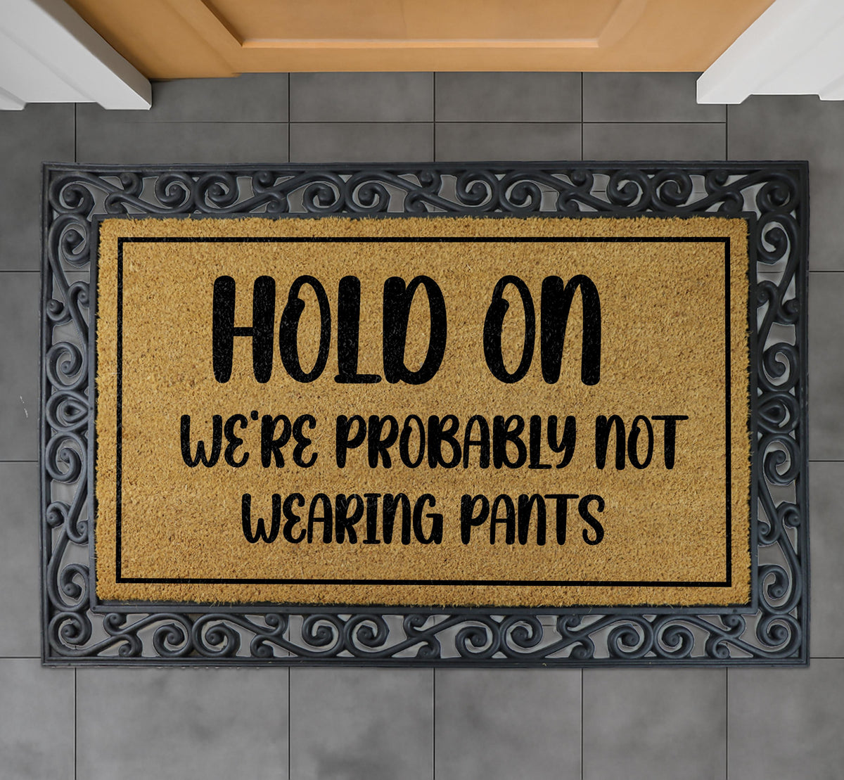 Hold On We're Probably Not Wearing Pants Doormat, Funny Coir Welcome Mat