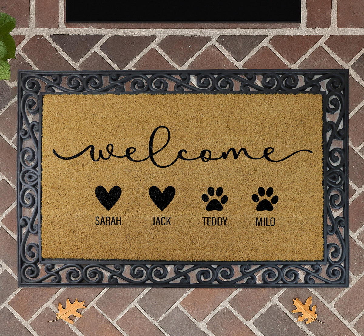 Personalized Family Member Doormat, Custom Names Welcome Mat, Animal Lover Entryway Floor Rug
