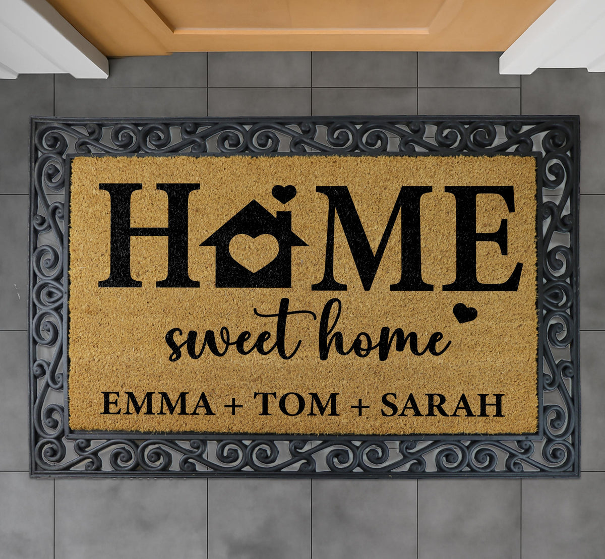 Personalized Home Sweet Home Doormat, Custom Family Name Welcome Mat