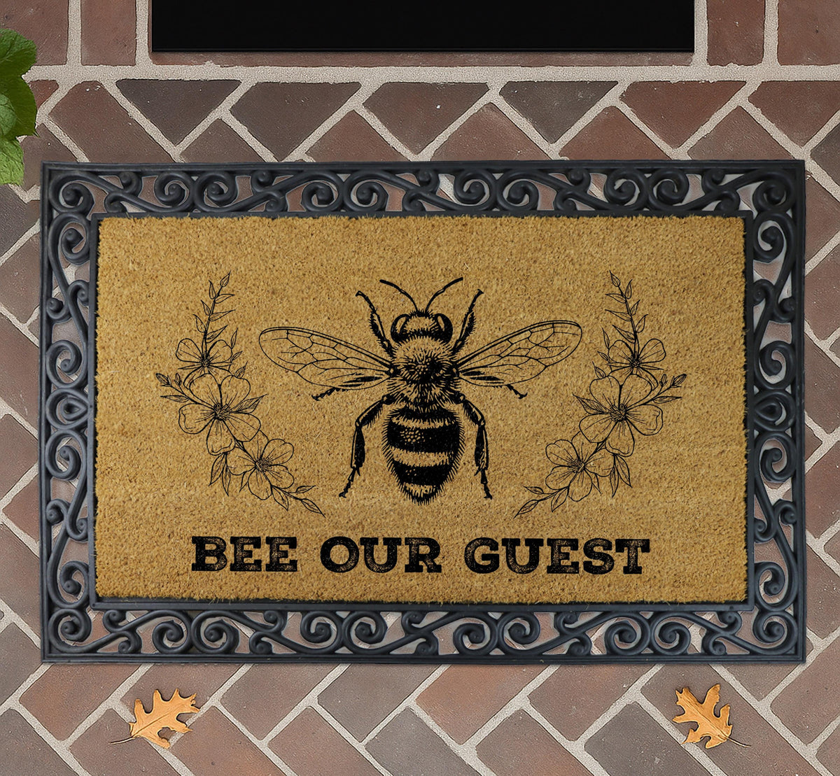 Bee Our Guest Doormat, Natural Coir Entryway Mat, Honey Bee Home Decor